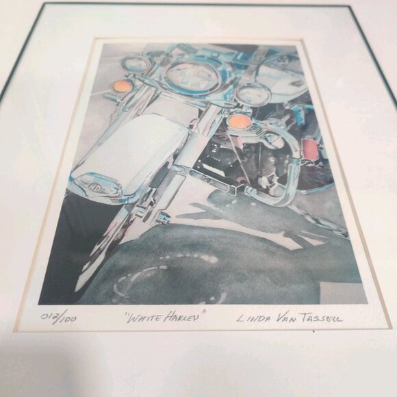White Harley Art Print Linda Van Tassell Framed 14x11 Signed #12/100 9.75x7" - Picture 4 of 11